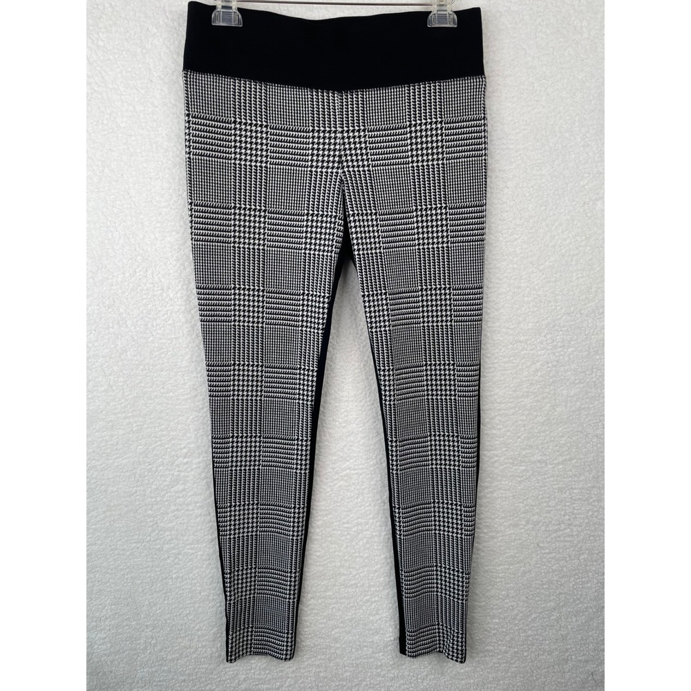 INC International Concepts Womens 8 Glen Plaid Pull On Leggings Black White Slim